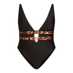 City Chic FOX & ROYAL Vibeka Print 1 Piece - Black Size 18